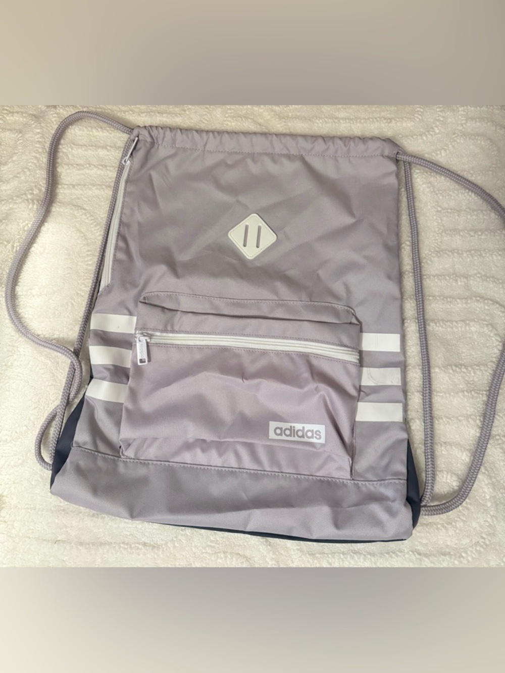 adidas Lavender/Grey Drawstring Gym Sack with Front Zip Pocket
